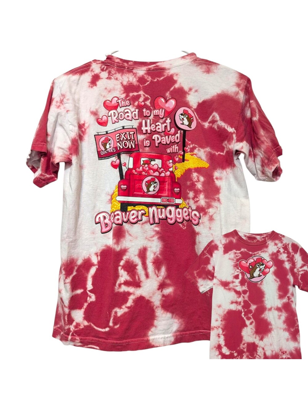 Buc-ee's Road to My Heart Tie-Dye Tee Love Beaver Nuggets Youth XL Shirt Travel
